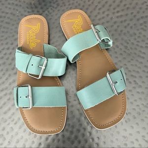 Rule London Leather Double Buckle Slides in Mint